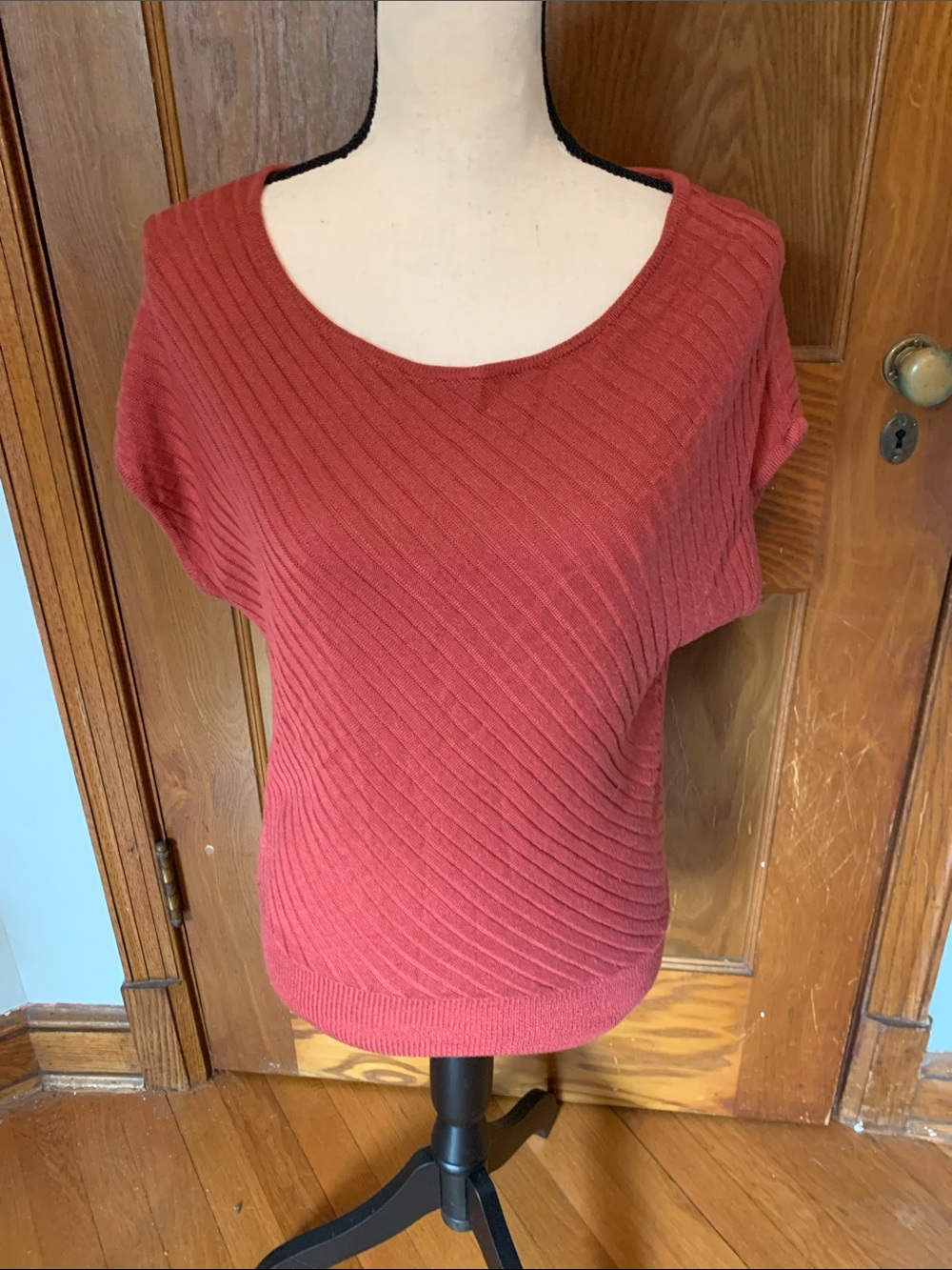 New York & Company Ribbed Knit Top - Rust Orange